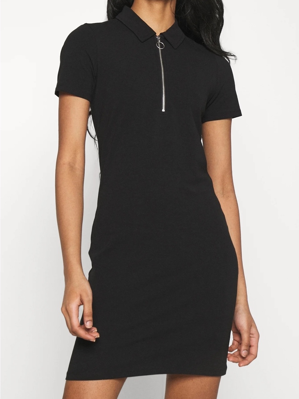 Glassons Black Ribbed Polo Zip Mini Dress